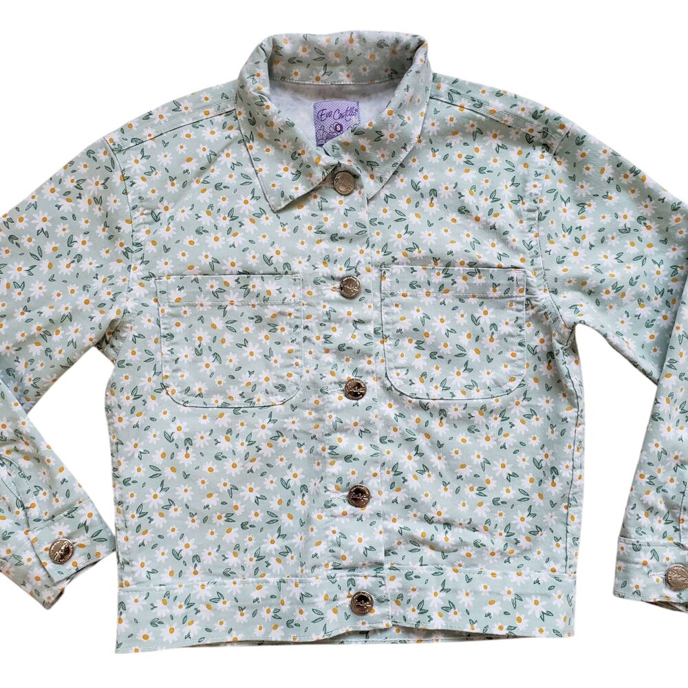 Eva Castillo Floral Denim Jean Jacket Girls 8 Button Front Long Sleeve Kids - Picture 2 of 11